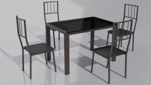 Wooden kitchen table with glass top and chairs 3D Model .c4d .max .obj .3ds .fbx .stl .blend 