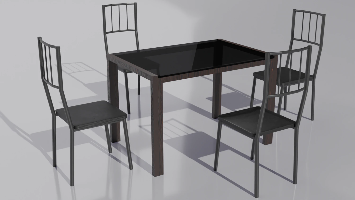 Wooden kitchen table with glass top and chairs 3D Model .c4d .max .obj .3ds .fbx .stl .blend