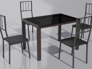 Wooden kitchen table with glass top and chairs 3D Модель
