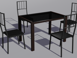 Wooden kitchen table with glass top and chairs 3D Model