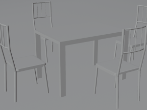 Wooden kitchen table with glass top and chairs 3D Model