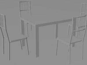 Wooden kitchen table with glass top and chairs 3D Model