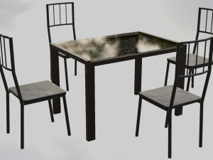 Wooden kitchen table with glass top and chairs 3D Model