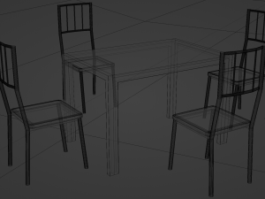 Wooden kitchen table with glass top and chairs 3D Model