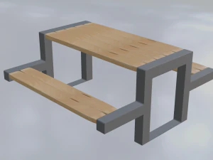 Table with benches wooden iron 3D Model