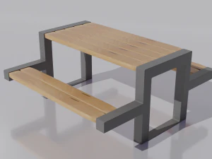 Table with benches wooden iron 3D Model