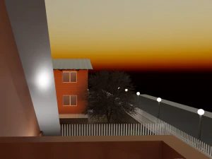 Three wooden houses during the day in the evening and at night 3D Model