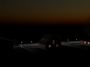 Three wooden houses during the day in the evening and at night 3D Model