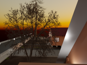 Three wooden houses during the day in the evening and at night Model 3D