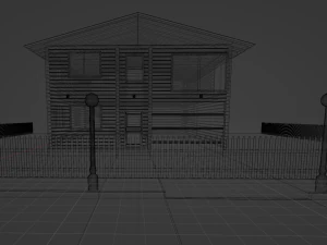 Three wooden houses during the day in the evening and at night 3D Model
