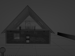 Three wooden houses during the day in the evening and at night Model 3D