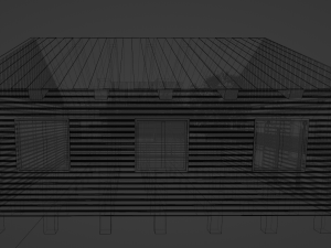 Three wooden houses during the day in the evening and at night Model 3D