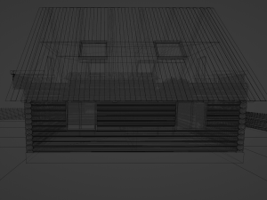 Three wooden houses during the day in the evening and at night Model 3D