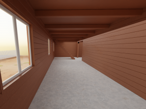 Three wooden houses during the day in the evening and at night Model 3D