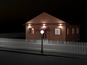 Three wooden houses during the day in the evening and at night 3D Model