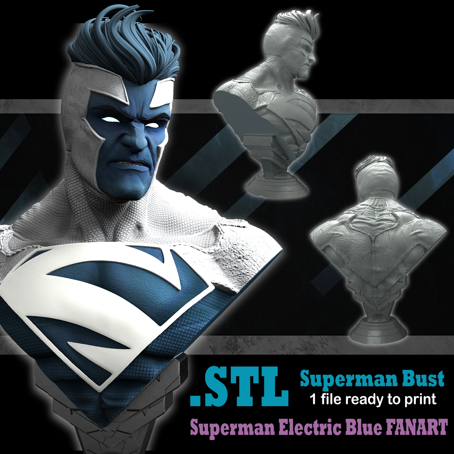 Superman bust model ready for printing 3D print model 3D Fan art 3D Print Model .c4d .max .obj .3ds .fbx .stl .blend 