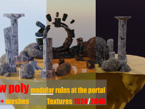 LowPoly modular ruins at the portal 3D Model