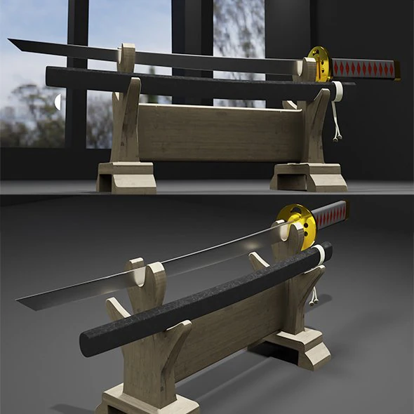 Катана меч 3D Модель .c4d .max .obj .3ds .fbx .stl .blend 