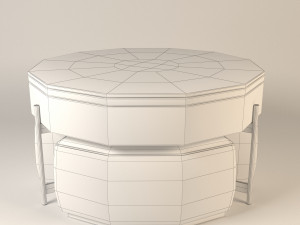 Modern Round Lift-Top Stone Coffee Table Set with Storage 3 Ottomans White Walnut 3D 模型