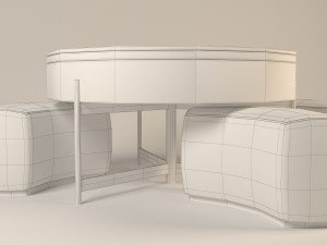 Modern Round Lift-Top Stone Coffee Table Set with Storage 3 Ottomans White Walnut 3D 模型
