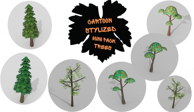 Cartoon Stylized Trees mini pack 3D Model .c4d .max .obj .3ds .fbx .stl .blend 