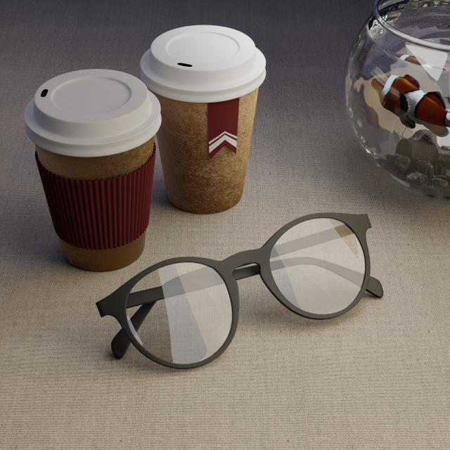 Composition of goggles coffee glasses and an aquarium with fish 3D Model .c4d .max .obj .3ds .fbx .stl .blend 