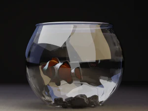 Composition of goggles coffee glasses and an aquarium with fish 3D Model