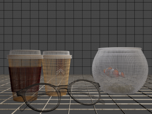 Composition of goggles coffee glasses and an aquarium with fish 3D Model