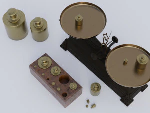 Rigged vintage balance scale with weights Model 3D