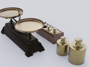 Rigged vintage balance scale with weights 3D मॉडल
