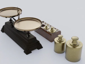 Rigged vintage balance scale with weights 3D Model