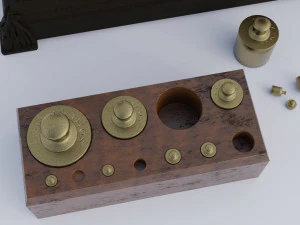 Rigged vintage balance scale with weights 3D Model