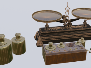 Rigged vintage balance scale with weights 3D मॉडल