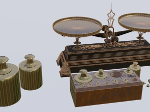 Rigged vintage balance scale with weights 3D Model