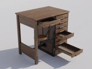 Antique School-Lab Table 3D Model