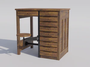 Antique School-Lab Table 3D Model