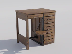 Antique School-Lab Table 3D Model