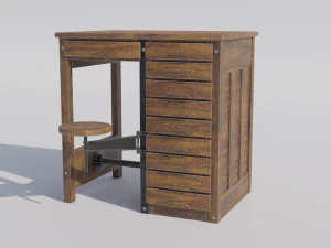 Antique School-Lab Table 3D Model