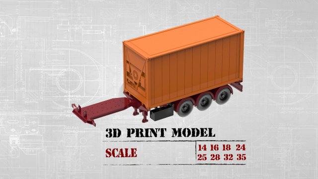 Printable Semi Trailer frame shipping container chassis 3D print container trailer scale Modelo de impresión 3D .c4d .max .obj .3ds .fbx .stl .blend 