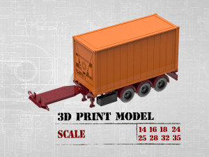 Printable Semi Trailer frame shipping container chassis 3D print container trailer scale 3D Print Model