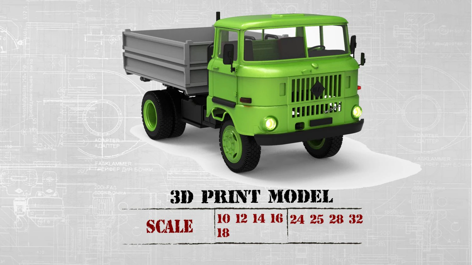 STL-Dateien f&uuml;r den 3D-Druck Deutscher LKW W50 Kurzkabine 3D Druckmodell .c4d .max .obj .3ds .fbx .stl .blend 