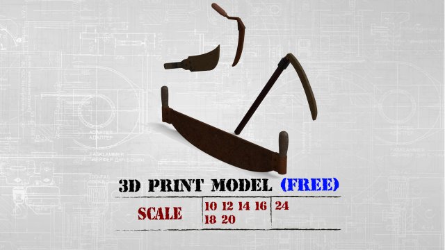 STL printable Sickle Scythe Old Farm Tool saw and machete 3D Print Model .c4d .max .obj .3ds .fbx .stl .blend 