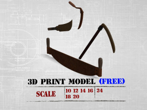 STL printable Sickle Scythe Old Farm Tool saw and machete 3D Print Model