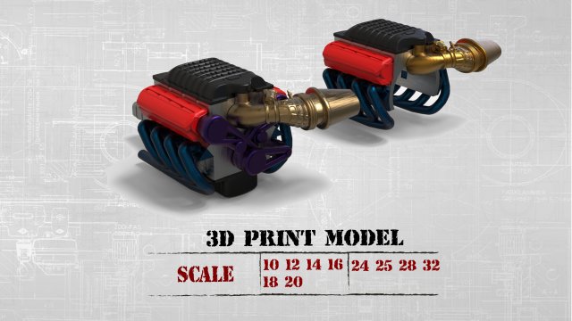 3D printable model ENGINE rccar or truck 3D Принт Модель .c4d .max .obj .3ds .fbx .stl .blend 