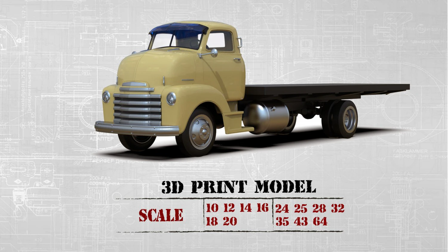 STL files Hauler Cab Over Engine longbed flatbed old Truck COE 3D Print Model .c4d .max .obj .3ds .fbx .stl .blend 