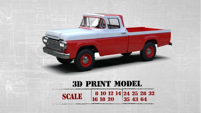 Regular cab F Series F100 old Pickup F250 3Dプリントモデル .c4d .max .obj .3ds .fbx .stl .blend 