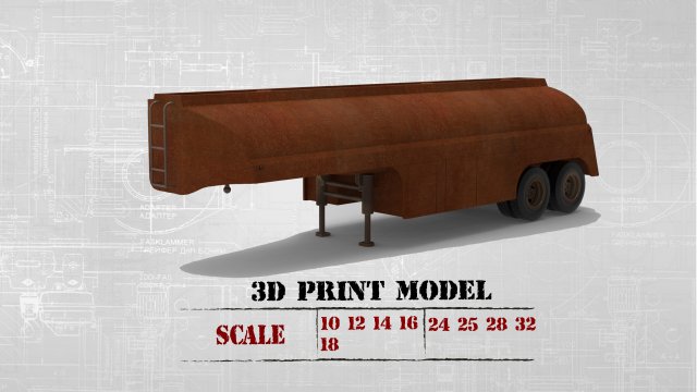 Fuel Tanker trailer for Truck Duel Ready to Print STL File Modelo de Impressão 3D .c4d .max .obj .3ds .fbx .stl .blend 