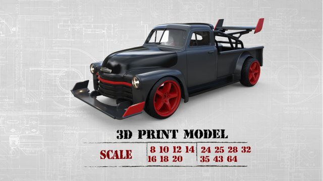 Motorsport STL racing Car drift Chev Pickup 3100 3D Принт Модель .c4d .max .obj .3ds .fbx .stl .blend 