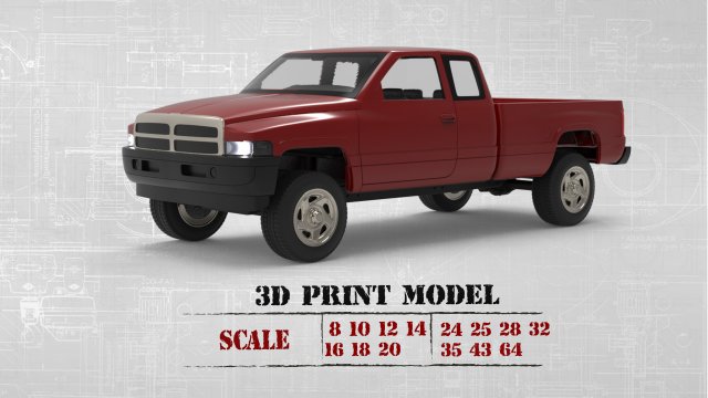Dodge 1500 2nd gen Truck Extended Quad Cab Body Printable Modello di stampa 3D .c4d .max .obj .3ds .fbx .stl .blend