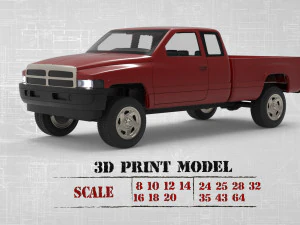 Dodge 1500 Camioneta de segunda generaci&oacute;n con carrocer&iacute;a cu&aacute;druple extendida imprimible Modelo de impresión 3D